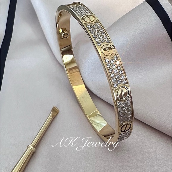 💎18k LUXURY Pave Screw & Diamond Style Design Bracelet, Bangle, Cuff, Unisex - Picture 2 of 6